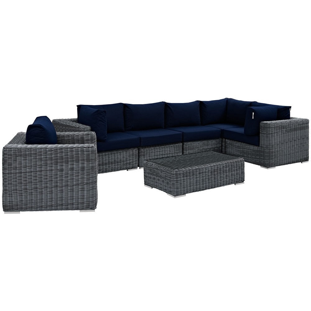 Modway Summon 7-pc Outdoor Patio Sectional Set With Sunbrella Cushions in Canvas Navy