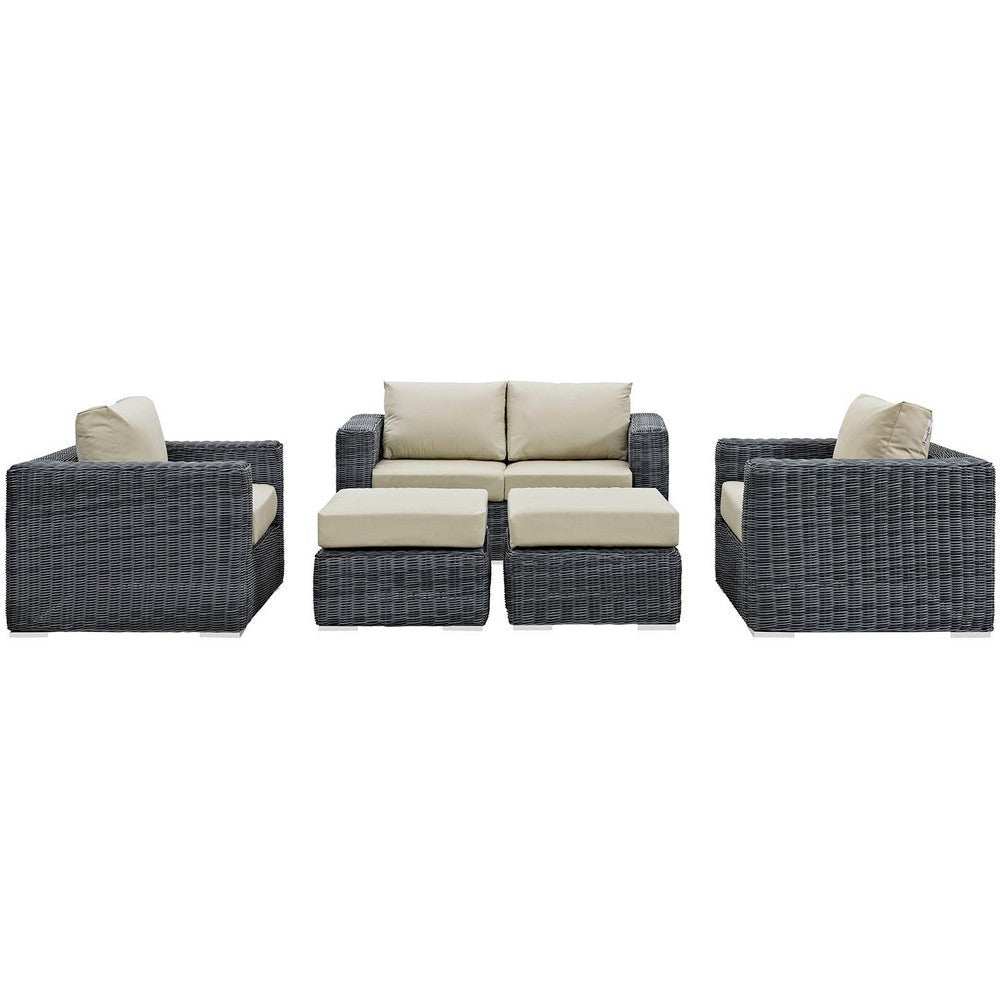 Modway Summon 5 Piece Outdoor Patio Sectional Set with Sunbrella Cushions in Canvas Antique Beige MDY-EEI-1893-GRY-BEI-SET