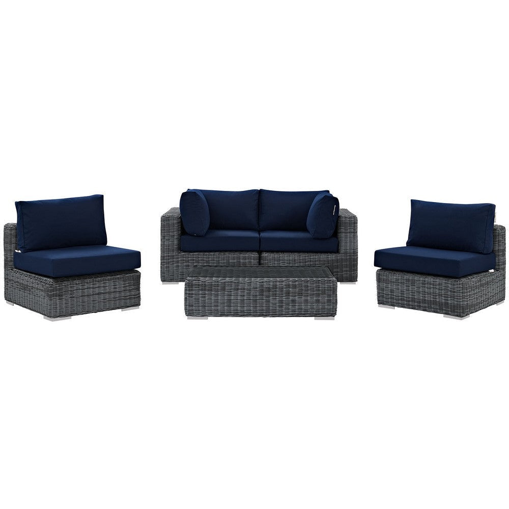 Modway Summon 5-pc Outdoor Patio Sectional Set With Sunbrella Cushions in Canvas Navy MDY-EEI-1896-GRY-NAV-SET