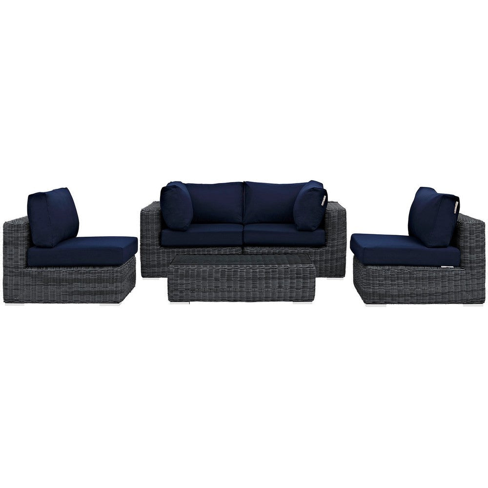 Modway Summon 5-pc Outdoor Patio Sectional Set With Sunbrella Cushions in Canvas Navy MDY-EEI-1896-GRY-NAV-SET