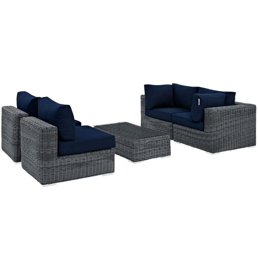 Modway Summon 5-pc Outdoor Patio Sectional Set With Sunbrella Cushions in Canvas Navy