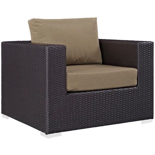 Modway Convene Wicker Rattan Outdoor Patio Arm Chair with Cushions in Espresso Mocha