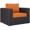 Modway Convene Wicker Rattan Outdoor Patio Arm Chair with Cushions in Espresso Orange