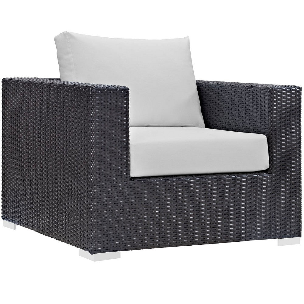 Modway Convene Wicker Rattan Outdoor Patio Arm Chair with Cushions in Espresso White