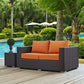 Modway Convene Wicker Rattan Outdoor Patio Loveseat with Cushions in Espresso Orange MDY-EEI-1907-EXP-ORA