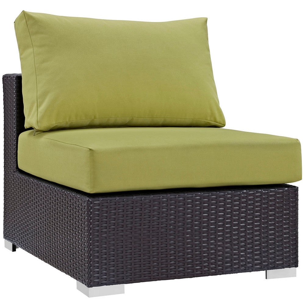 Modway Convene Wicker Rattan Outdoor Patio Sectional Sofa Armless Chair in Espresso Peridot