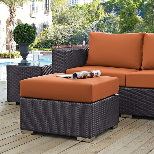 Orange Convene Outdoor Patio Fabric Square Ottoman - No Shipping Charges