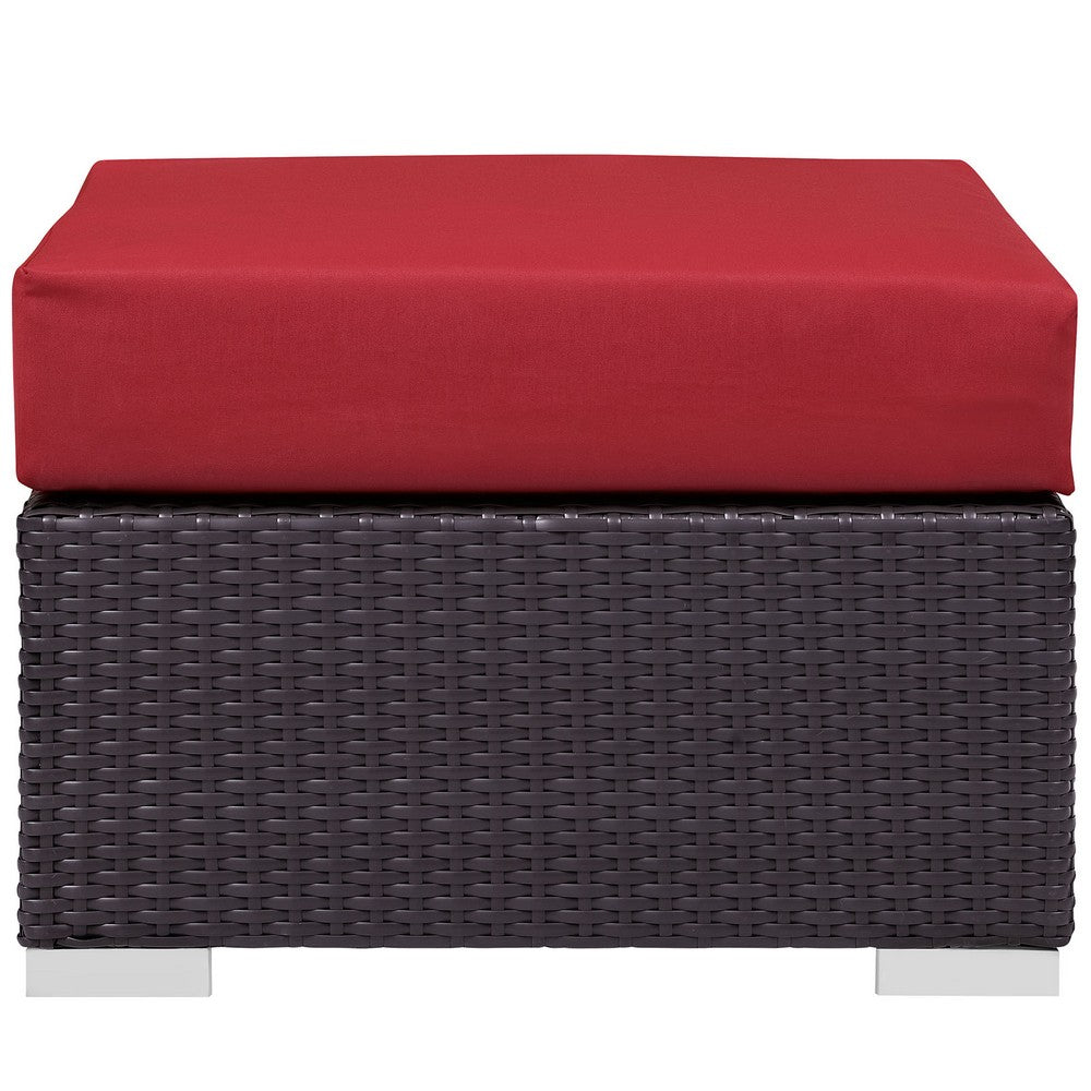 Red Red Convene Outdoor Patio Fabric Square Ottoman - No Shipping Charges