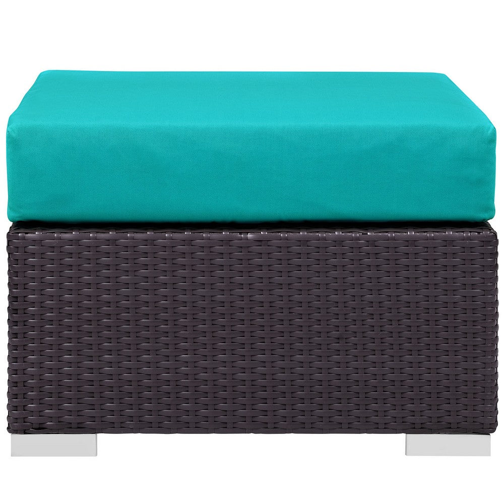 Convene Outdoor Patio Fabric Square Ottoman by Modway| Espresso Turquoise
