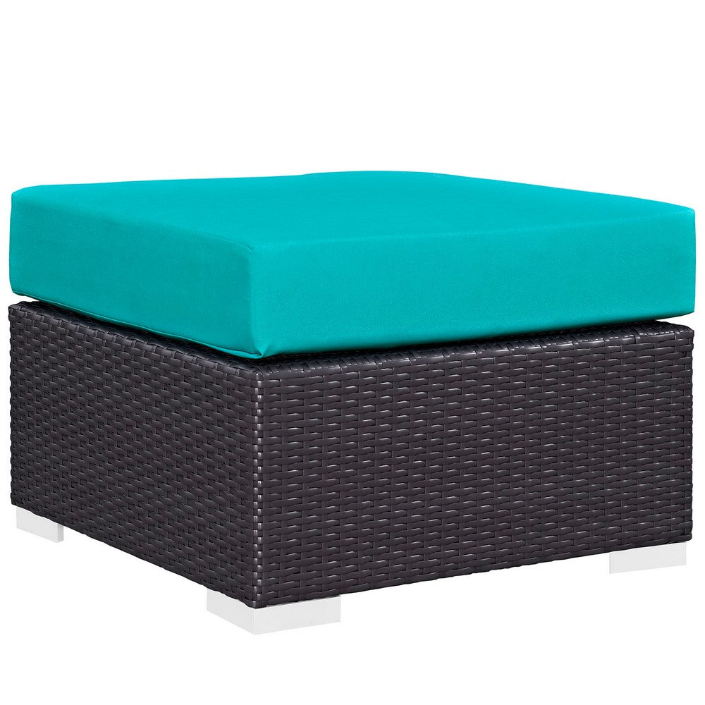 Turquoise Convene Outdoor Patio Fabric Square Ottoman - No Shipping Charges