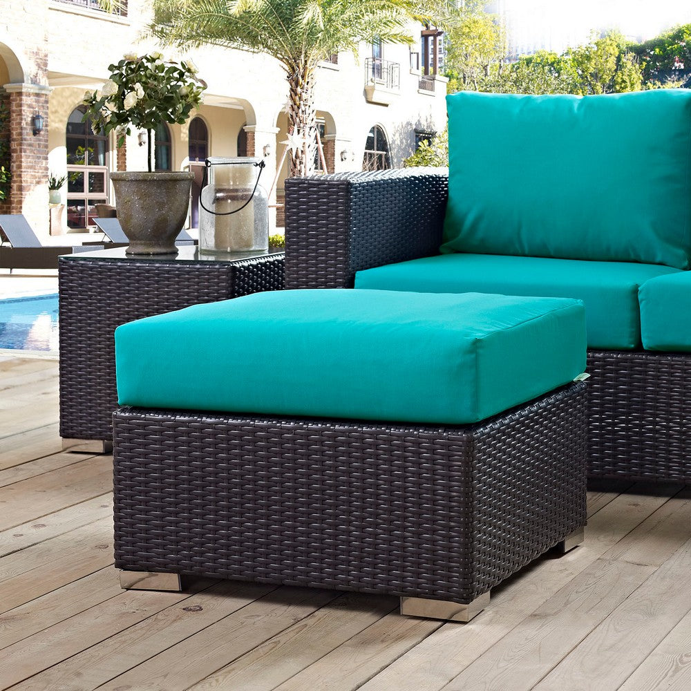 Convene Outdoor Patio Fabric Square Ottoman by Modway| Espresso Turquoise