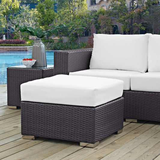 White Convene Outdoor Patio Fabric Square Ottoman - No Shipping Charges