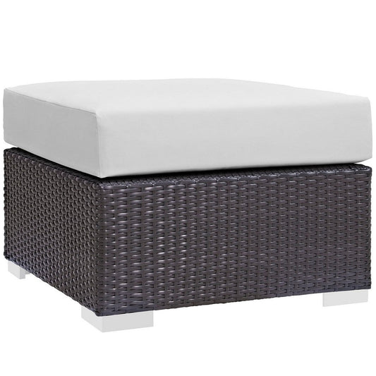 White Convene Outdoor Patio Fabric Square Ottoman - No Shipping Charges
