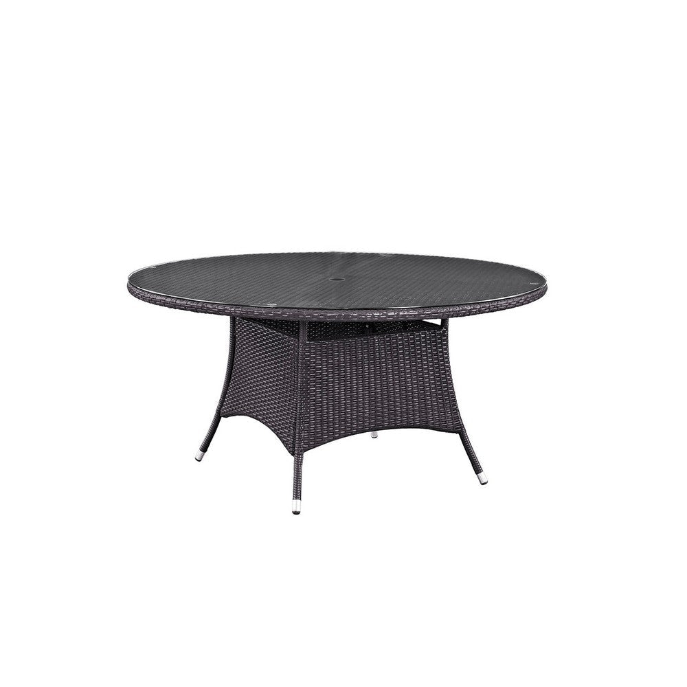 Modway Convene Wicker Rattan Outdoor Patio 59" Round Dining Table in Espresso