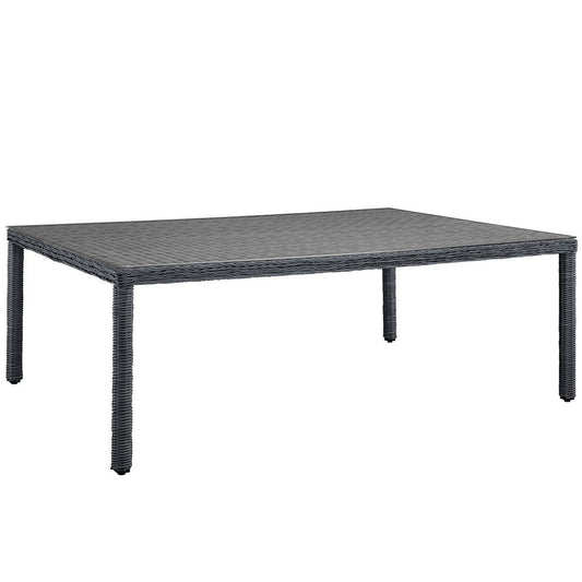 Modway Summon Wicker Rattan Outdoor Patio 90" Rectangle Dining Table in Gray