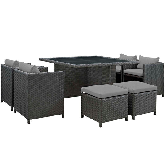 Sojourn 9 Piece Outdoor Patio Sunbrella® Dining Set by Modway| Canvas Gray