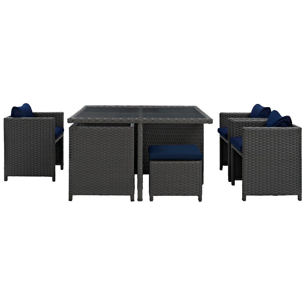 Sojourn 9 Piece Outdoor Patio Sunbrella® Dining Set by Modway| Canvas Navy