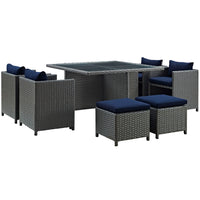 Sojourn 9 Piece Outdoor Patio Sunbrella® Dining Set by Modway| Canvas Navy