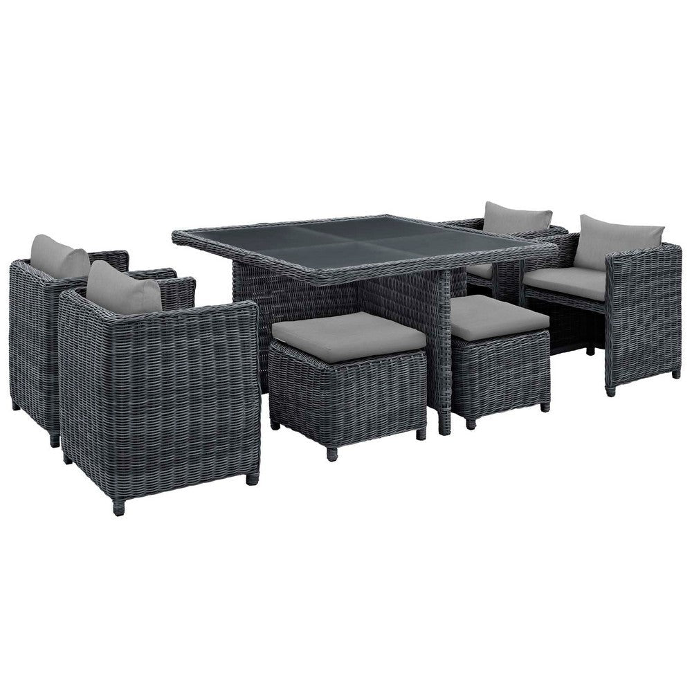 Modway Summon Wicker Rattan Outdoor Patio Sunbrella 9-pc Dining Set in Canvas Gray MDY-EEI-1947-GRY-GRY-SET