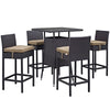 Modway Convene Wicker Rattan 5-Piece Outdoor Patio Pub Bistro Bar Set in Espresso Mocha