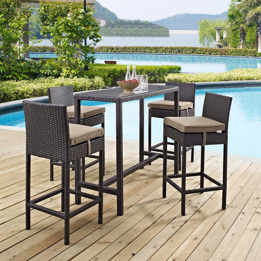 Modway Convene Wicker Rattan 5-Piece Outdoor Patio Pub Bistro Set in Espresso Mocha MDY-EEI-1964-EXP-MOC-SET