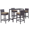 Modway Convene Wicker Rattan 5-Piece Outdoor Patio Pub Bistro Set in Espresso Mocha