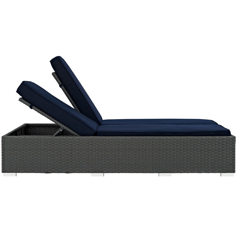Sojourn Outdoor Patio Sunbrella® Double Chaise by Modway| Chocolate Navy