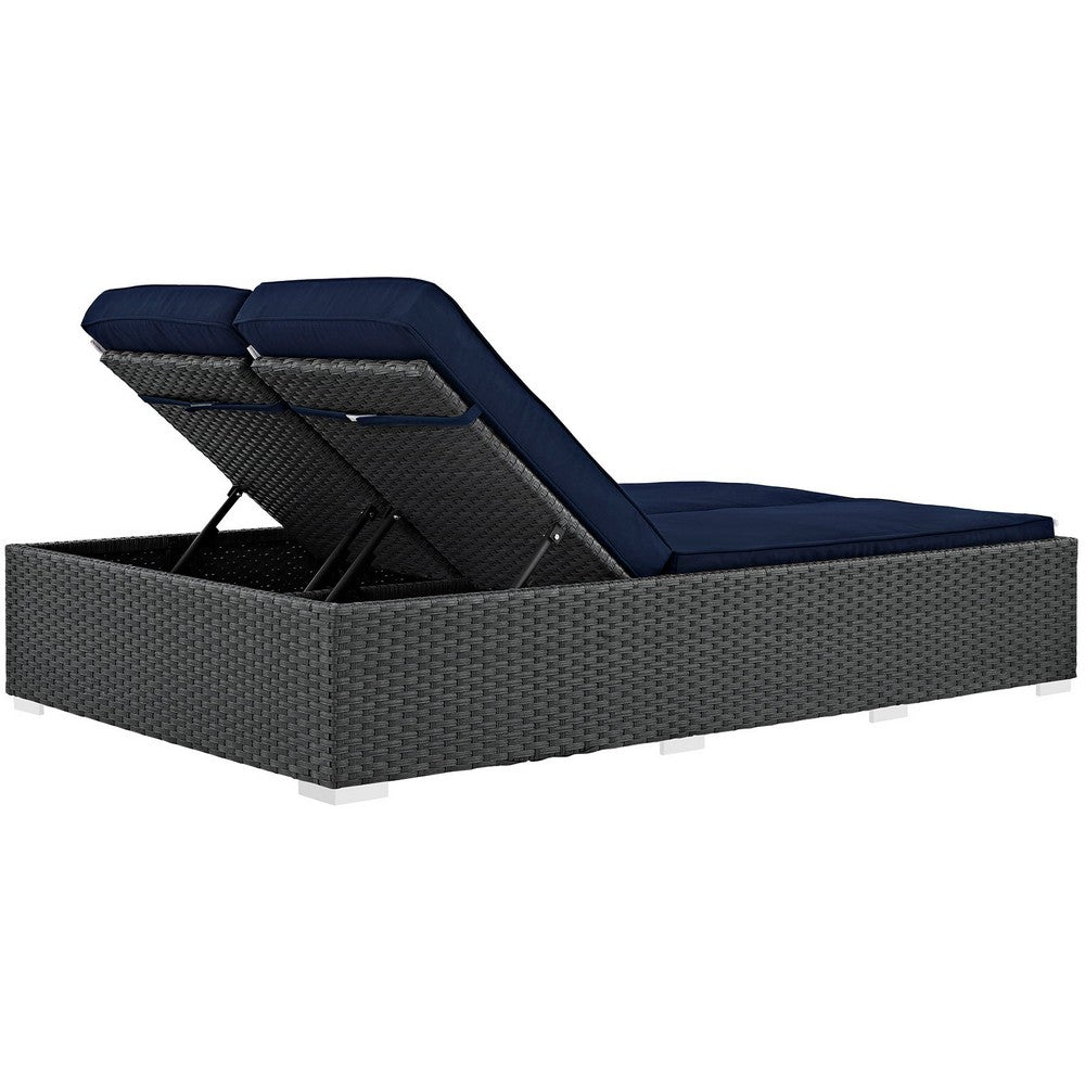 Sojourn Outdoor Patio Sunbrella® Double Chaise by Modway| Chocolate Navy