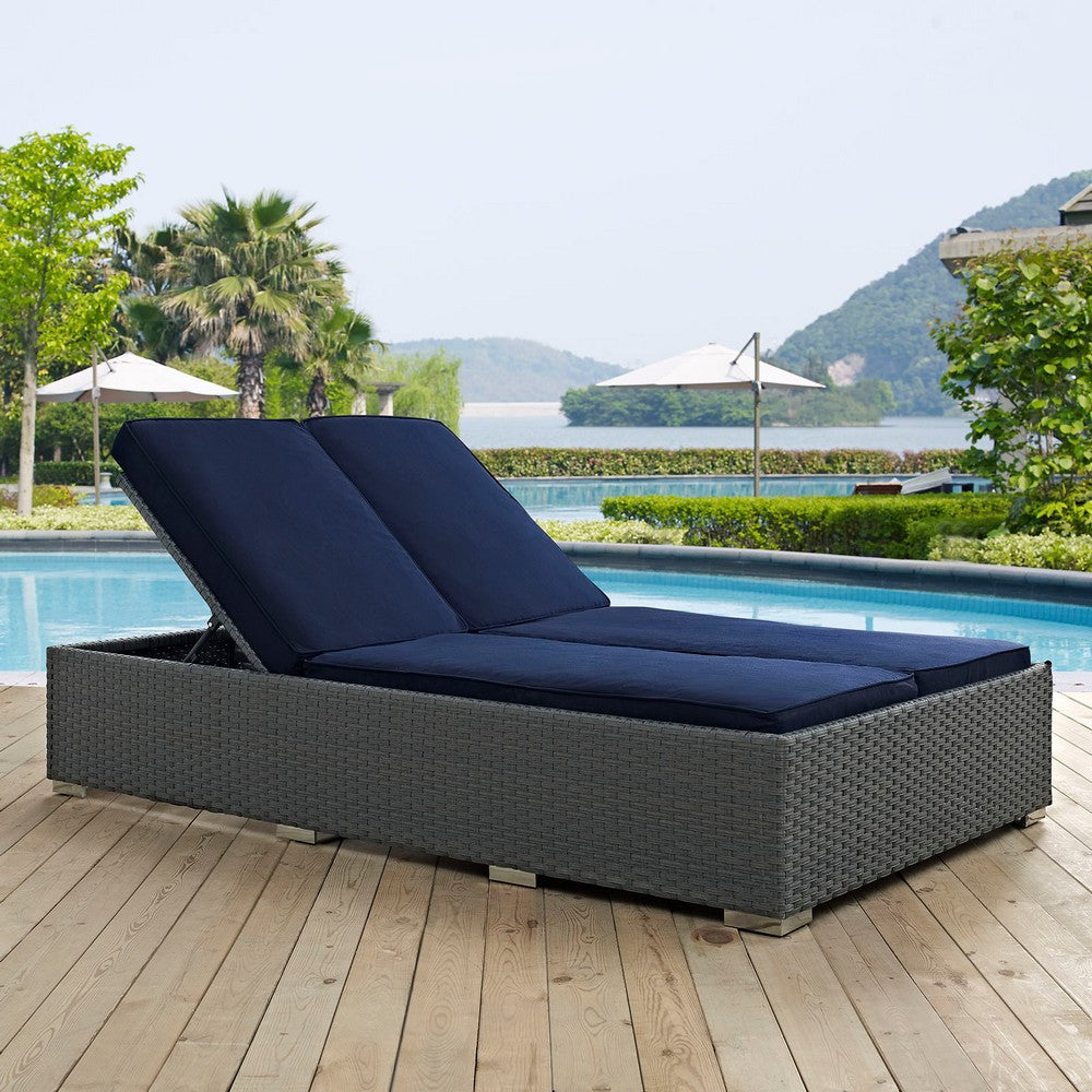 Sojourn Outdoor Patio Sunbrella® Double Chaise by Modway| Chocolate Navy