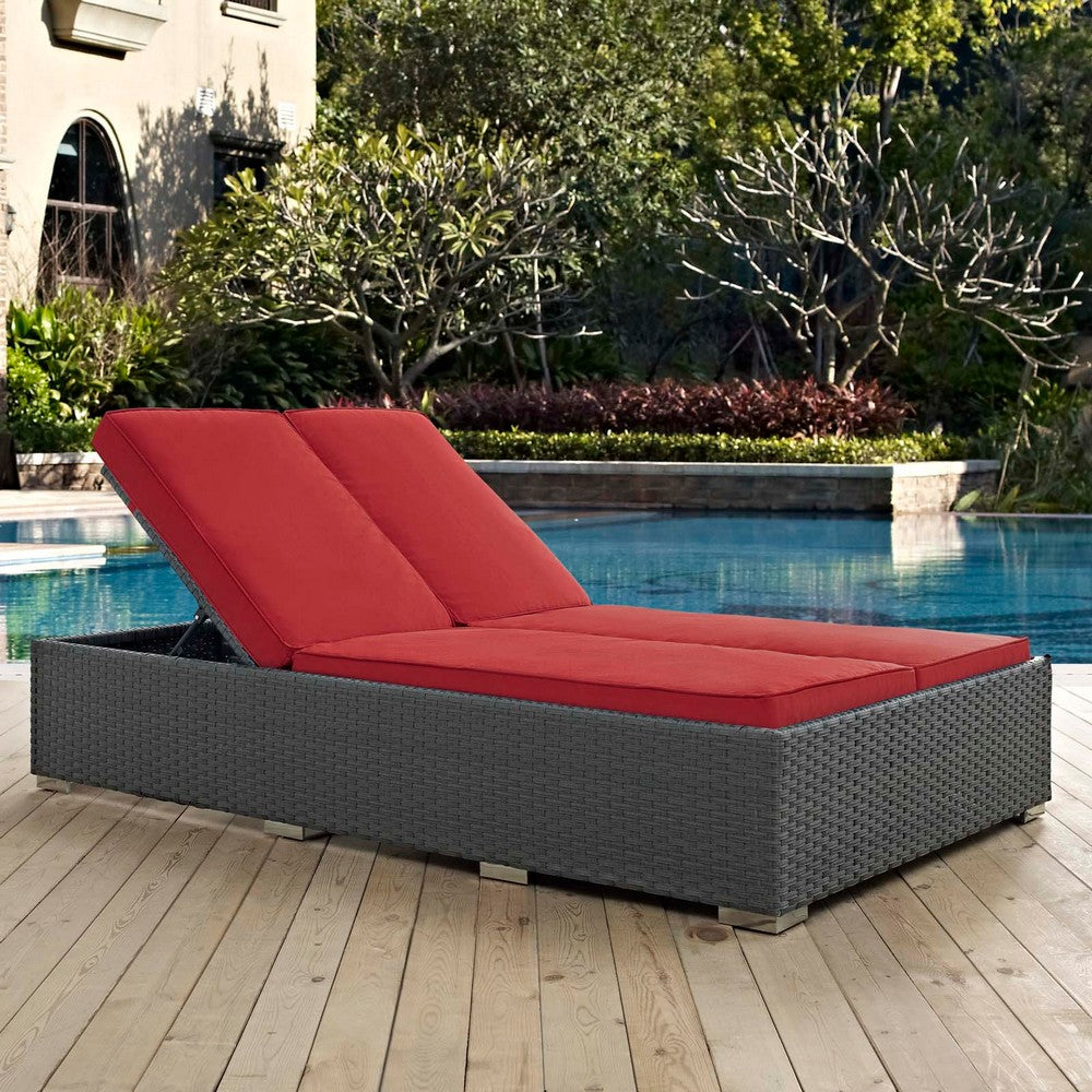 Sojourn Outdoor Patio Sunbrella® Double Chaise by Modway| Chocolate Red
