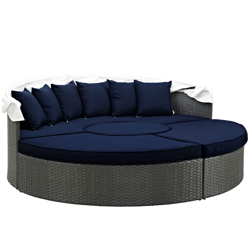 Modway Sojourn Outdoor Patio Sunbrella Sectional Daybed with Canopy in Canvas Navy MDY-EEI-1986-CHC-NAV-SET