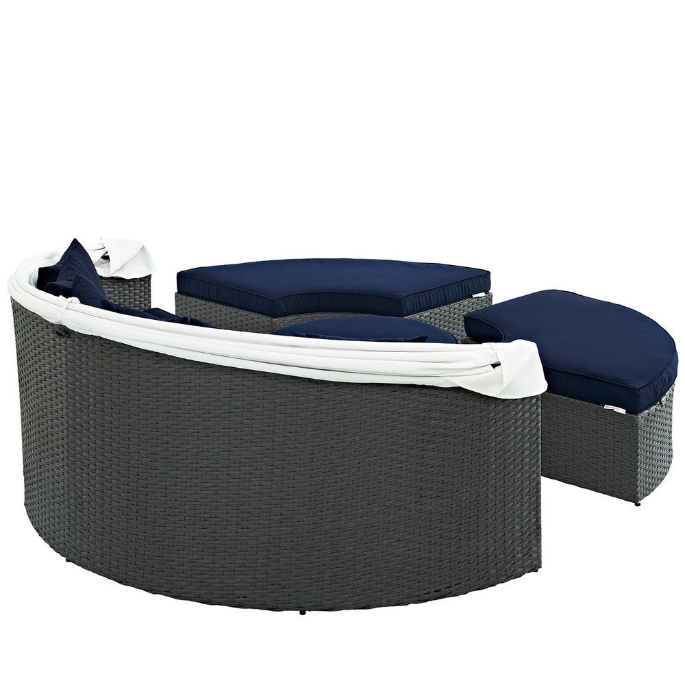 Modway Sojourn Outdoor Patio Sunbrella Sectional Daybed with Canopy in Canvas Navy MDY-EEI-1986-CHC-NAV-SET