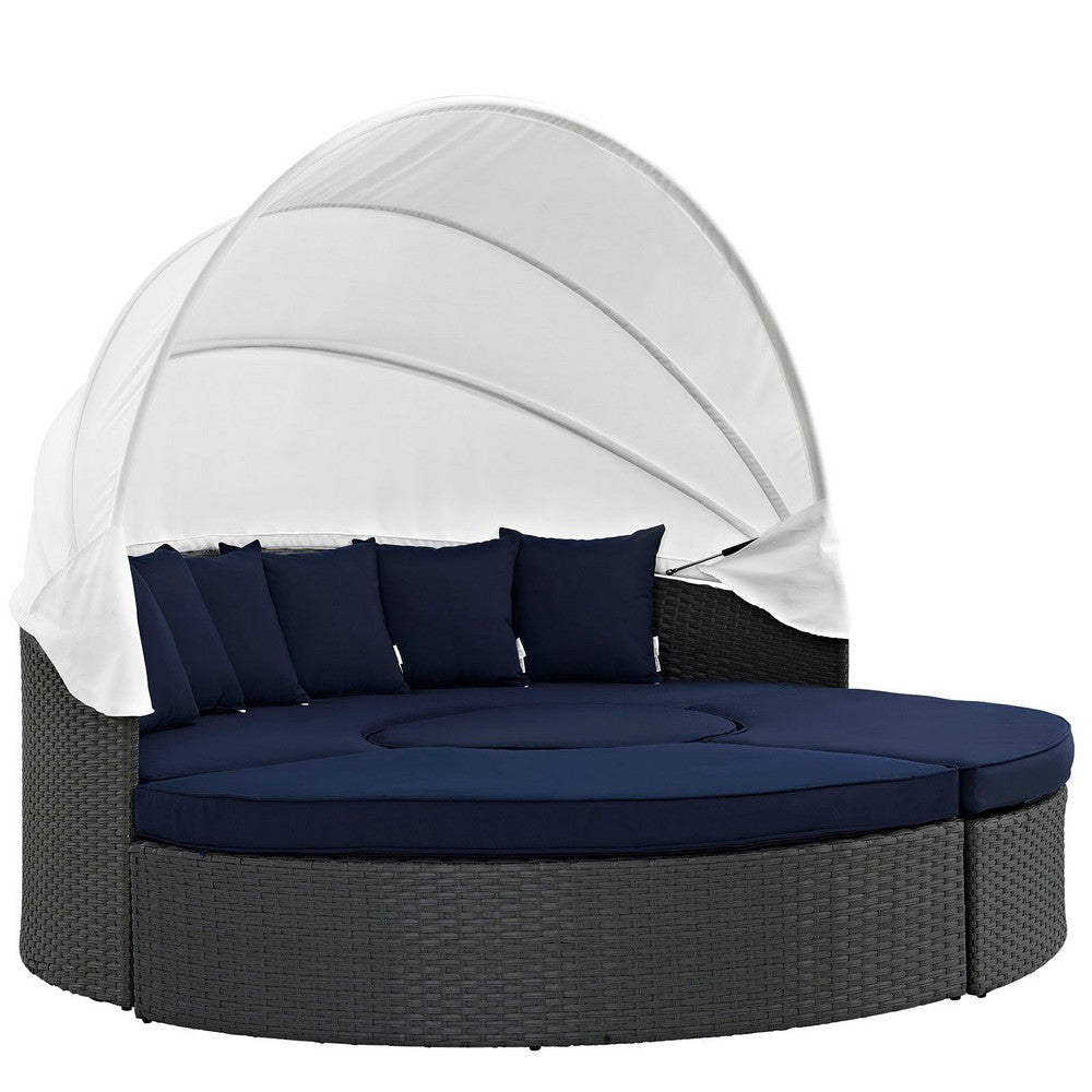 Modway Sojourn Outdoor Patio Sunbrella Sectional Daybed with Canopy in Canvas Navy