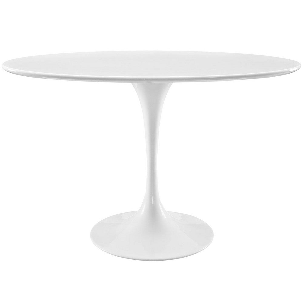 Modway Lippa 48" Mid-Century Modern Dining Table with Oval Top and Pedestal Base in White