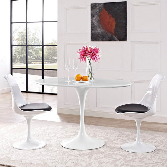 Modway Lippa 48" Mid-Century Modern Dining Table with Oval Top and Pedestal Base in White