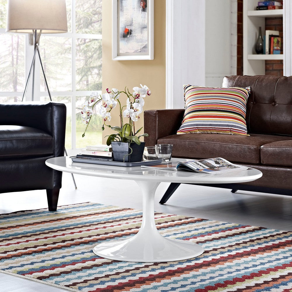 Modway Lippa Mid-Century Modern 48" Oval Coffee Table in White