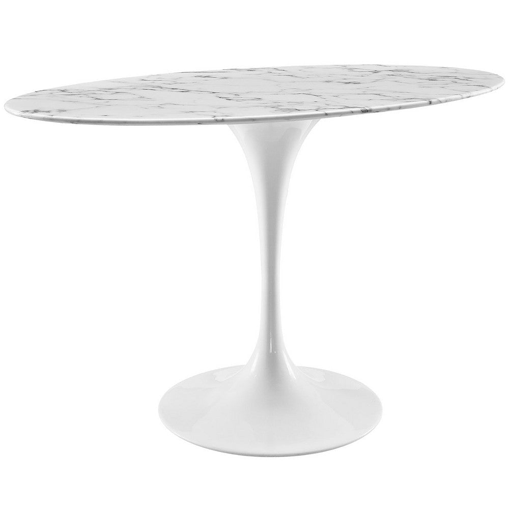 White Lippa 48" Oval-Shaped Artificial Marble Dining Table - No Shipping Charges