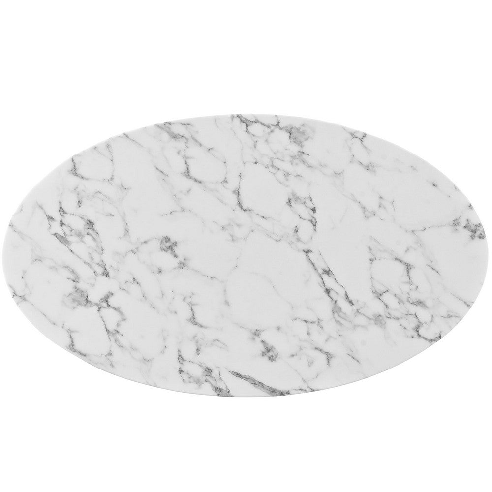 White Lippa 48" Oval-Shaped Artificial Marble Dining Table - No Shipping Charges