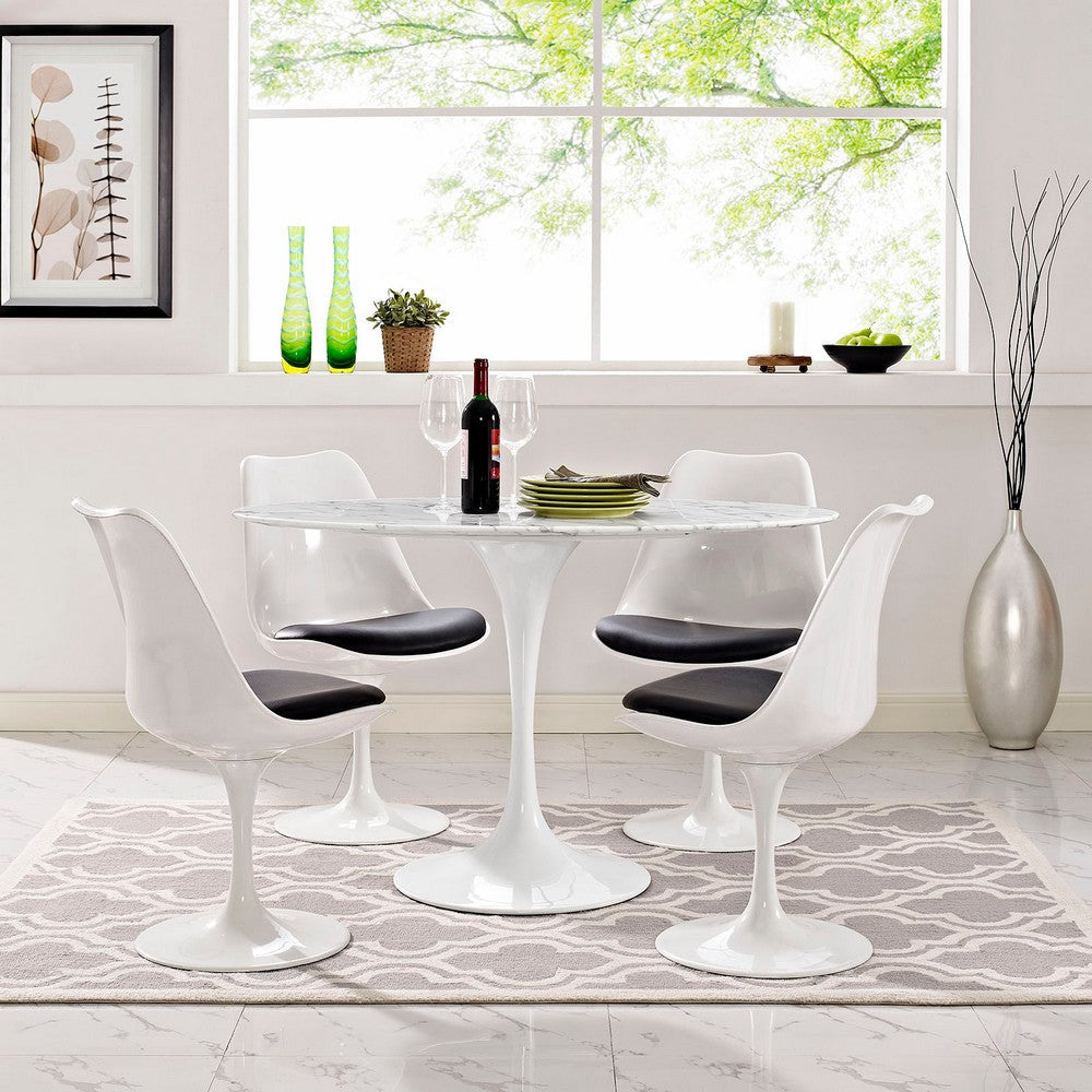 White Lippa 48" Oval-Shaped Artificial Marble Dining Table - No Shipping Charges