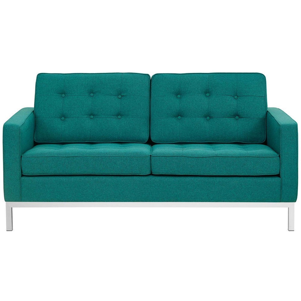 Modway Loft Upholstered Fabric Mid-Century Modern Loveseat In Teal MDY-EEI-2051-TEA