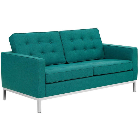 Modway Loft Upholstered Fabric Mid-Century Modern Loveseat In Teal