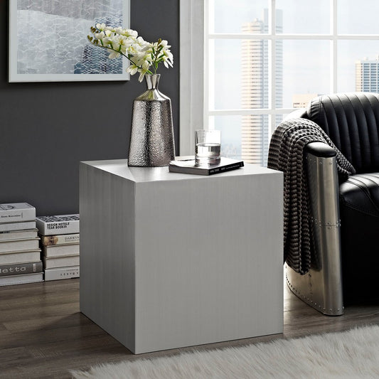 Modway Silver Cast Stainless Steel Side Table |No Shipping Charges
