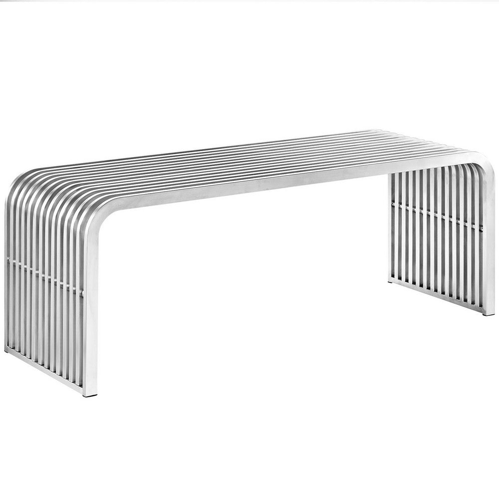 Modway Silver Pipe Stainless Steel Bench |No Shipping Charges