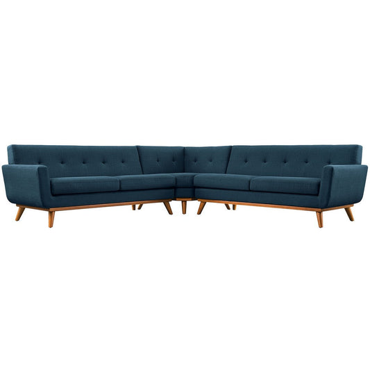 Modway Engage Mid-Century Modern Upholstered Fabric L-Shaped Sectional Sofa in Azure