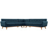 Modway Engage Mid-Century Modern Upholstered Fabric L-Shaped Sectional Sofa in Azure