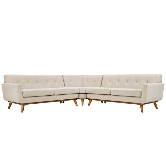 Modway L Shaped Sectional Sofa Engage Mid-Century Modern Upholstered Fabric Beige