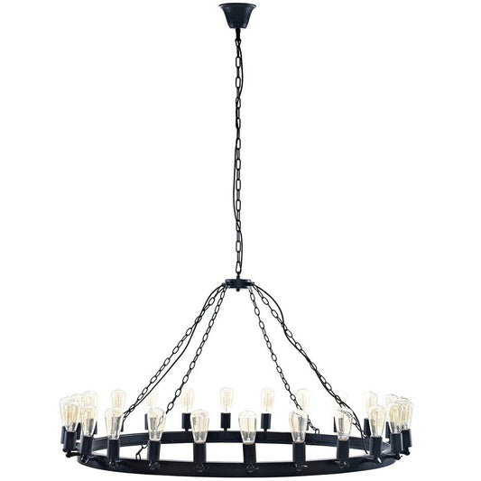 Modway Teleport 52" Modern Farmhouse Rope and Steel Metal Round Ceiling Light Pendant Chandelier In Brown