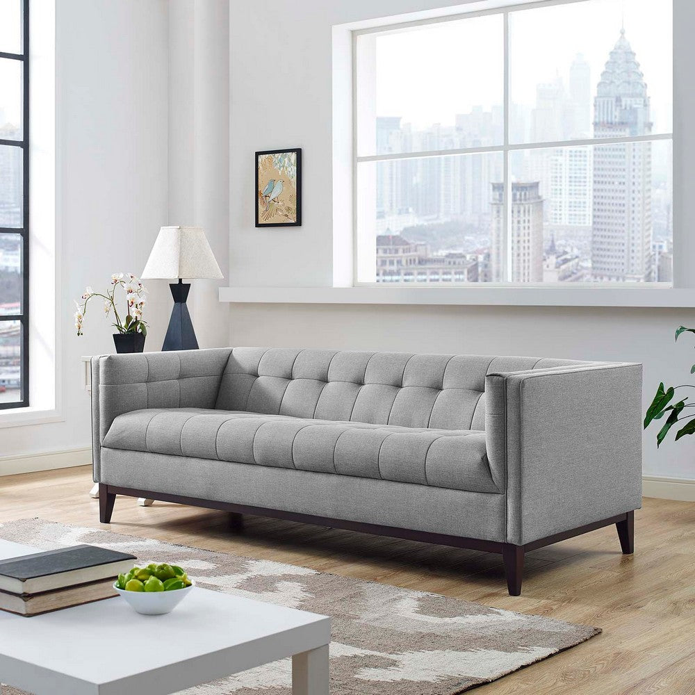 Modway Serve Modern Tuxedo Sofa With Upholstered Tufted Fabric in Light Gray MDY-EEI-2135-LGR