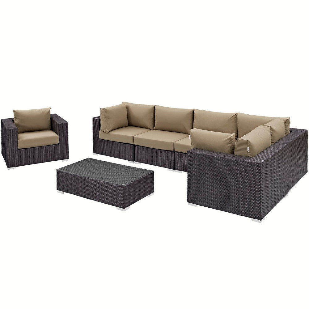 Modway Convene Wicker Rattan 7-Piece Outdoor Patio Sectional Sofa Furniture Set in Espresso Mocha MDY-EEI-2157-EXP-MOC-SET