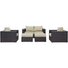 Modway Convene Wicker Rattan 5-Piece Outdoor Patio Furniture Set with Cushions in Espresso Beige MDY-EEI-2158-EXP-BEI-SET